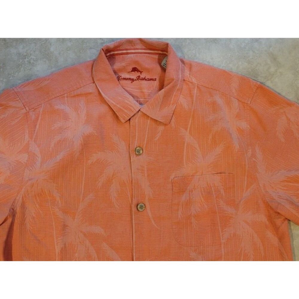 Tommy Bahama Mens silk Orange short sleeve medium TB93 Palm tree floral Hawaiian
